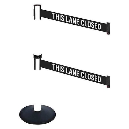 Barrier Post with Belt, Black, 10 ft Length, 40 in Post Height, This Lane Closed, Powder Coated MPN:331DPWH-TLC