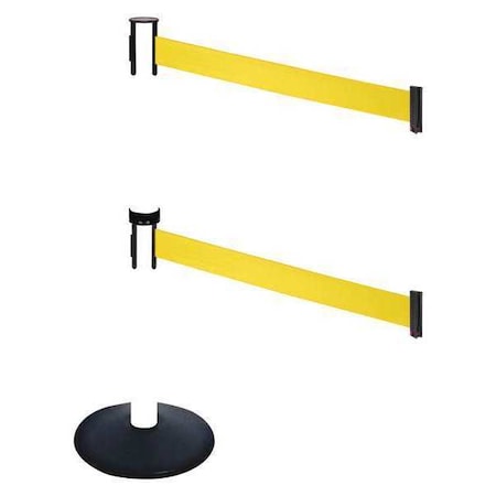 Barrier Post with Belt, Black, 10 ft Length, 40 in Post Height, No Legend, Powder Coated MPN:331DPWH-YW
