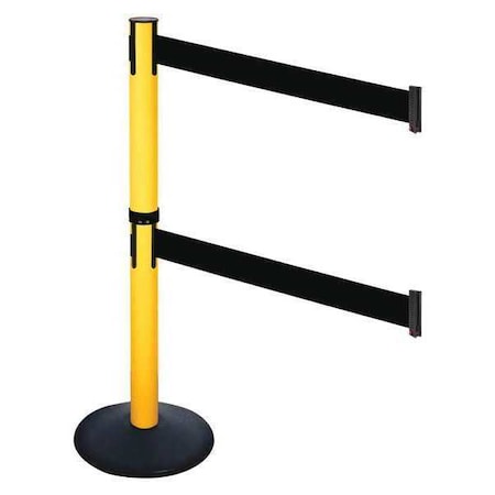 Barrier Post with Belt, Black, 10 ft Length, 40 in Post Height, No Legend, Powder Coated MPN:331DPYW-BK