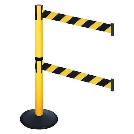 Barrier Post with Belt, Black, 10 ft Length, 40 in Post Height, No Legend, Powder Coated MPN:331DPYW-BYD