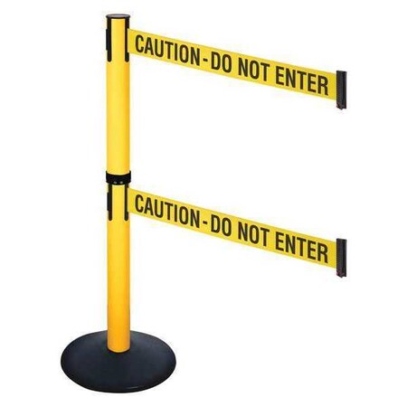 Barrier Post with Belt, Black, 10 ft Length, 40 in Post Height, Caution Do Not Enter, Powder Coated MPN:331DPYW-CAU
