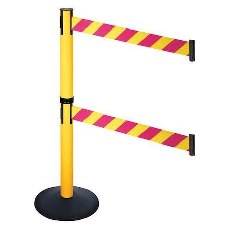 Barrier Post with Belt, Black, 10 ft Length, 40 in Post Height, No Legend, Powder Coated MPN:331DPYW-MYD