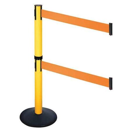 Barrier Post with Belt, Black, 10 ft Length, 40 in Post Height, No Legend, Powder Coated MPN:331DPYW-OR