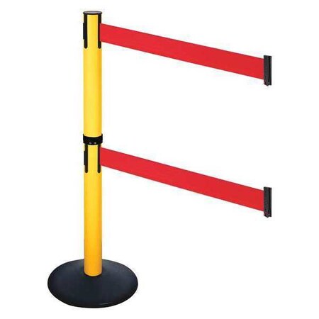 Barrier Post with Belt, Black, 10 ft Length, 40 in Post Height, No Legend, Powder Coated MPN:331DPYW-RD