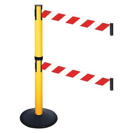 Barrier Post with Belt, Black, 10 ft Length, 40 in Post Height, No Legend, Powder Coated MPN:331DPYW-RWD