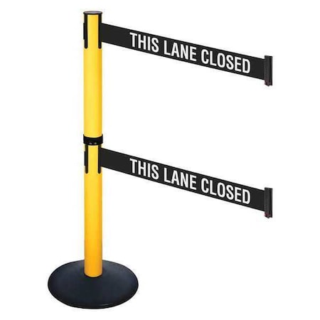 Barrier Post with Belt, Black, 10 ft Length, 40 in Post Height, This Lane Closed, Powder Coated MPN:331DPYW-TLC