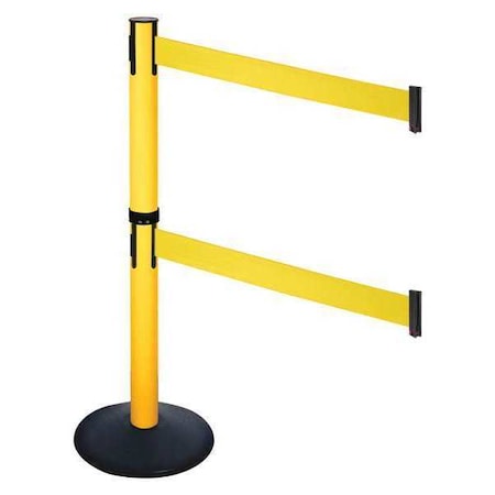 Barrier Post with Belt, Black, 10 ft Length, 40 in Post Height, No Legend, Powder Coated MPN:331DPYW-YW