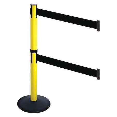 Barrier Post with Belt, Black, 10 ft Length, 40 in Post Height, No Legend, Powder Coated MPN:331DYA-BK