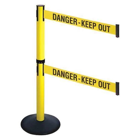 Barrier Post with Belt, Black, 10 ft Length, 40 in Post Height, Danger Keep Out, Powder Coated MPN:331DYA-DKO