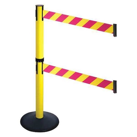 Barrier Post with Belt, Black, 10 ft Length, 40 in Post Height, No Legend, Powder Coated MPN:331DYA-MYD