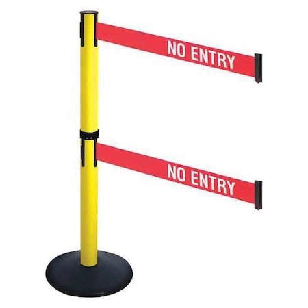 Barrier Post with Belt, Black, 10 ft Length, 40 in Post Height, No Entry, Powder Coated MPN:331DYA-NE