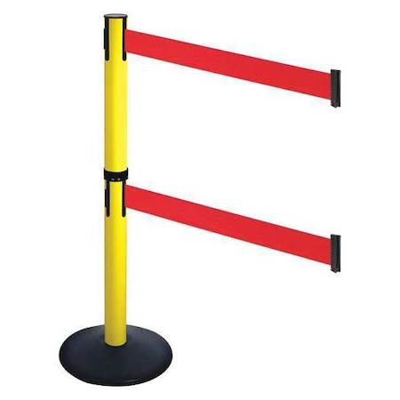 Barrier Post with Belt, Black, 10 ft Length, 40 in Post Height, No Legend, Powder Coated MPN:331DYA-RD