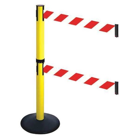 Barrier Post with Belt, Black, 10 ft Length, 40 in Post Height, No Legend, Powder Coated MPN:331DYA-RWD