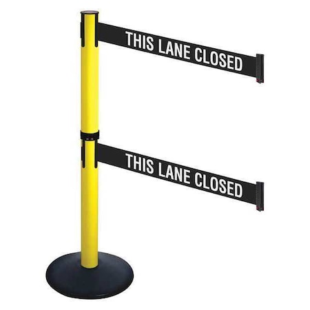 Barrier Post with Belt, Black, 10 ft Length, 40 in Post Height, This Lane Closed, Powder Coated MPN:331DYA-TLC
