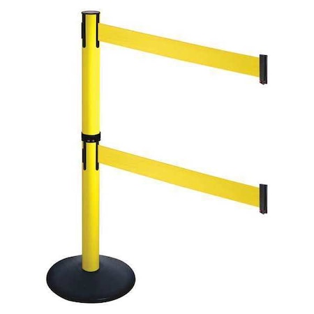 Barrier Post with Belt, Black, 10 ft Length, 40 in Post Height, No Legend, Powder Coated MPN:331DYA-YW