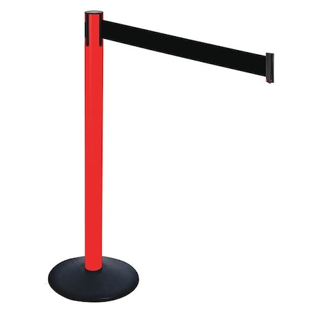 Barrier Post with Belt, Black, 10 ft Length, 40 in Post Height, No Legend, Powder Coated MPN:331PRD-BK