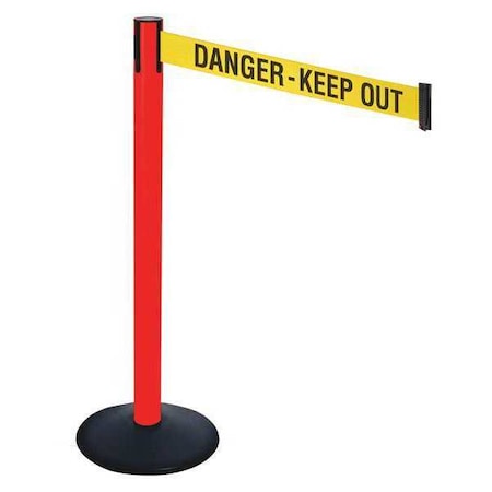 Barrier Post with Belt, Black, 10 ft Length, 40 in Post Height, Danger Keep Out, Powder Coated MPN:331PRD-DKO