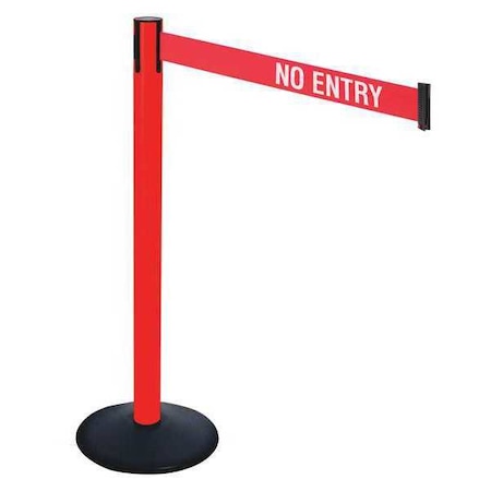 Barrier Post with Belt, Black, 10 ft Length, 40 in Post Height, No Entry, Powder Coated MPN:331PRD-NE