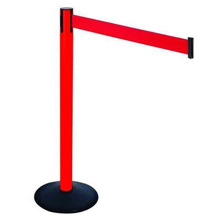 Barrier Post with Belt, Black, 10 ft Length, 40 in Post Height, No Legend, Powder Coated MPN:331PRD-RD