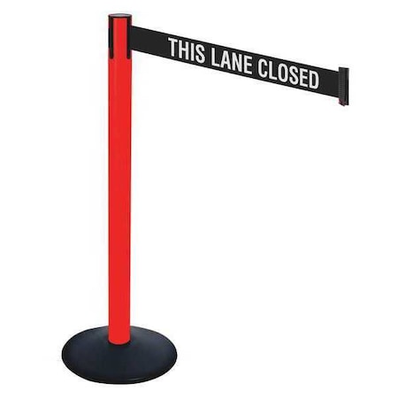 Barrier Post with Belt, Black, 10 ft Length, 40 in Post Height, This Lane Closed, Powder Coated MPN:331PRD-TLC