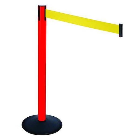 Barrier Post with Belt, Black, 10 ft Length, 40 in Post Height, No Legend, Powder Coated MPN:331PRD-YW