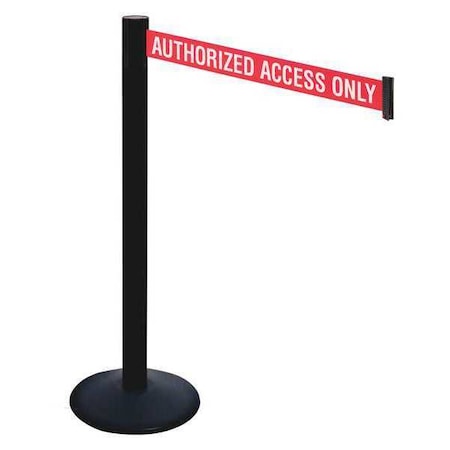 Barrier Post with Belt, Black, 10 ft Length, 40 in Post Height, Authorized Access Only MPN:331PSB-AAO