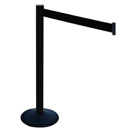 Barrier Post with Belt, Black, 10 ft Length, 40 in Post Height, No Legend, Powder Coated MPN:331PSB-BK