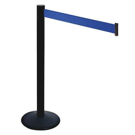 Barrier Post with Belt, Black, 10 ft Length, 40 in Post Height, No Legend, Powder Coated MPN:331PSB-BL