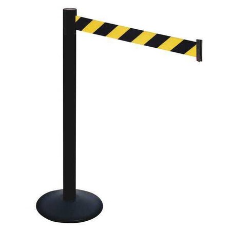 Barrier Post with Belt, Black, 10 ft Length, 40 in Post Height, No Legend, Powder Coated MPN:331PSB-BYD