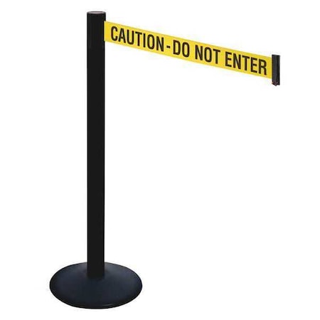 Barrier Post with Belt, Black, 10 ft Length, 40 in Post Height, Caution Do Not Enter, Powder Coated MPN:331PSB-CAU