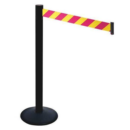 Barrier Post with Belt, Black, 10 ft Length, 40 in Post Height, No Legend, Powder Coated MPN:331PSB-MYD