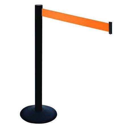 Barrier Post with Belt, Black, 10 ft Length, 40 in Post Height, No Legend, Powder Coated MPN:331PSB-OR
