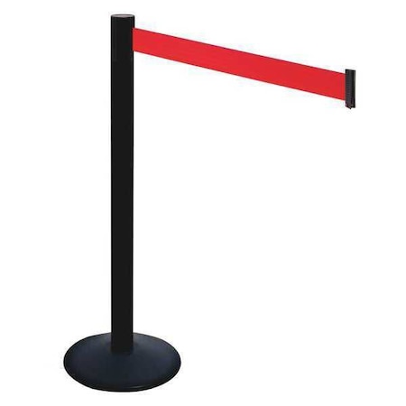Barrier Post with Belt, Black, 10 ft Length, 40 in Post Height, No Legend, Powder Coated MPN:331PSB-RD