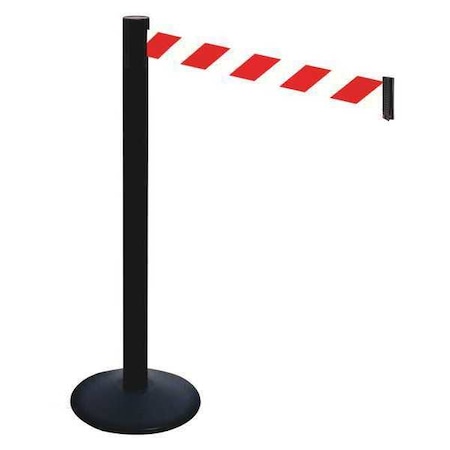 Barrier Post with Belt, Black, 10 ft Length, 40 in Post Height, No Legend, Powder Coated MPN:331PSB-RWD
