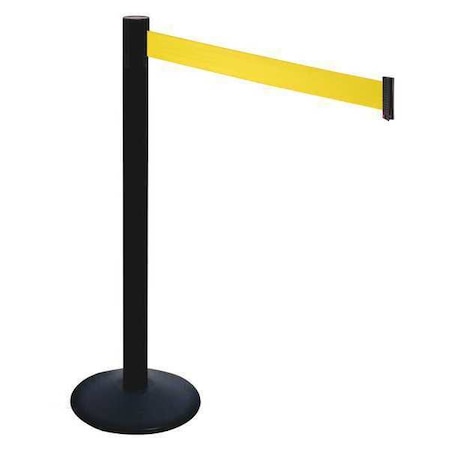 Barrier Post with Belt, Black, 10 ft Length, 40 in Post Height, No Legend, Powder Coated MPN:331PSB-YW