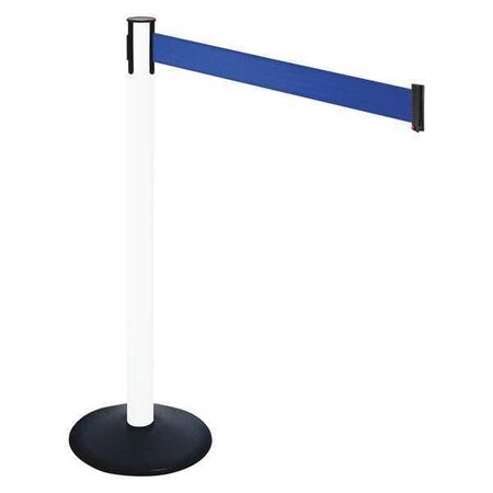 Barrier Post with Belt, Black, 10 ft Length, 40 in Post Height, No Legend, Powder Coated MPN:331PWH-BL