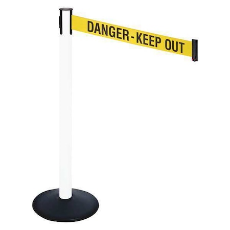 Barrier Post with Belt, Black, 10 ft Length, 40 in Post Height, Danger Keep Out, Powder Coated MPN:331PWH-DKO