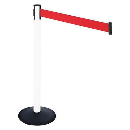 Barrier Post with Belt, Black, 10 ft Length, 40 in Post Height, No Legend, Powder Coated MPN:331PWH-RD