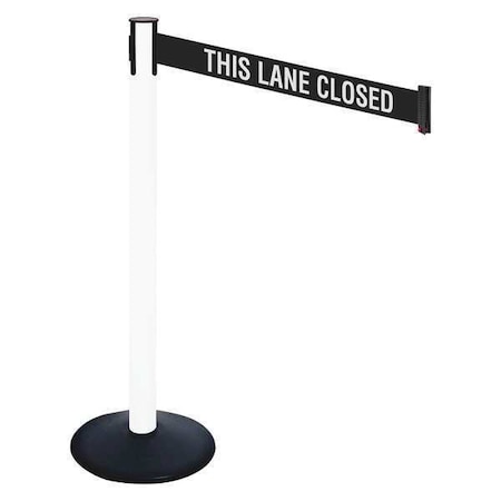 Barrier Post with Belt, Black, 10 ft Length, 40 in Post Height, This Lane Closed, Powder Coated MPN:331PWH-TLC