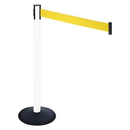 Barrier Post with Belt, Black, 10 ft Length, 40 in Post Height, No Legend, Powder Coated MPN:331PWH-YW