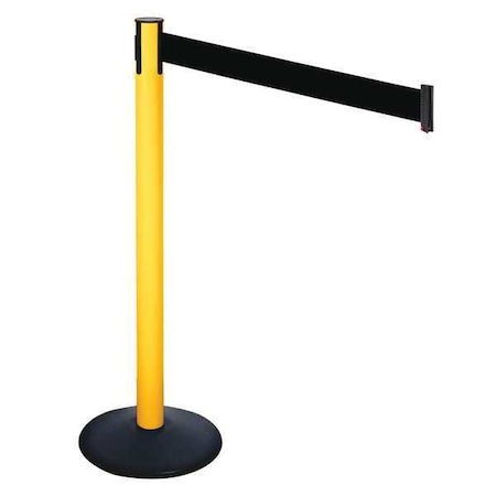 Barrier Post with Belt, Black, 10 ft Length, 40 in Post Height, No Legend, Powder Coated MPN:331PYW-BK