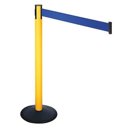 Barrier Post with Belt, Black, 10 ft Length, 40 in Post Height, No Legend, Powder Coated MPN:331PYW-BL