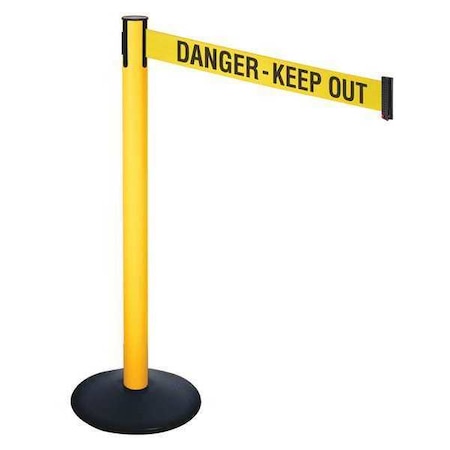 Barrier Post with Belt, Black, 10 ft Length, 40 in Post Height, Danger Keep Out, Powder Coated MPN:331PYW-DKO