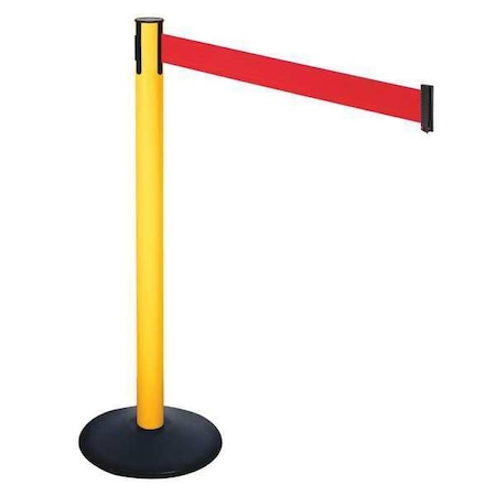 Barrier Post with Belt, Black, 10 ft Length, 40 in Post Height, No Legend, Powder Coated MPN:331PYW-RD