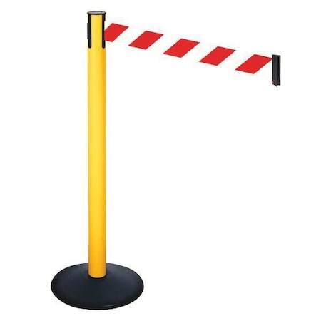 Barrier Post with Belt, Black, 10 ft Length, 40 in Post Height, No Legend, Powder Coated MPN:331PYW-RWD