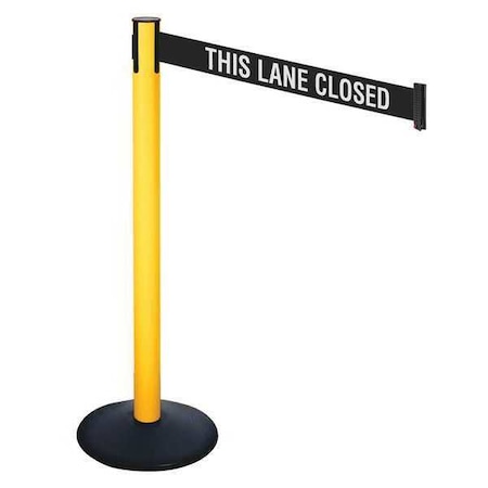 Barrier Post with Belt, Black, 10 ft Length, 40 in Post Height, This Lane Closed, Powder Coated MPN:331PYW-TLC