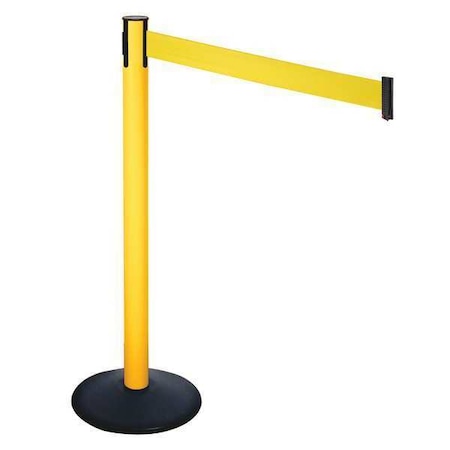 Barrier Post with Belt, Black, 10 ft Length, 40 in Post Height, No Legend, Powder Coated MPN:331PYW-YW