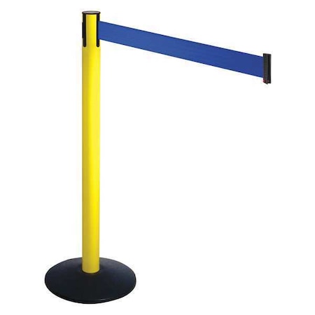 Barrier Post with Belt, Black, 10 ft Length, 40 in Post Height, No Legend, Powder Coated MPN:331YA-BL
