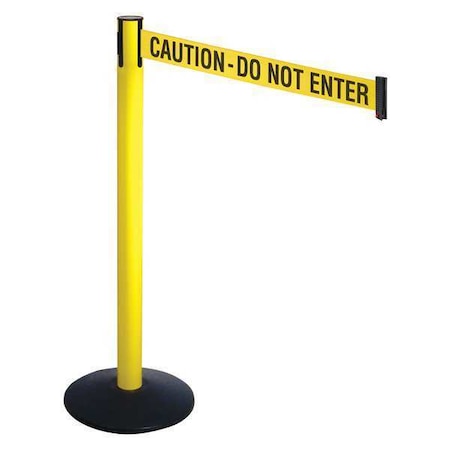 Barrier Post with Belt, Black, 10 ft Length, 40 in Post Height, Caution Do Not Enter, Powder Coated MPN:331YA-CAU