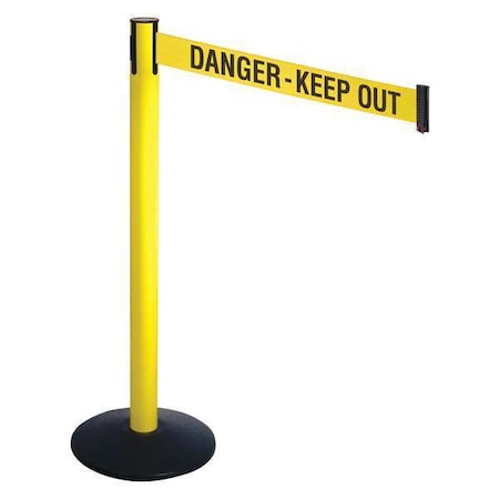 Barrier Post with Belt, Black, 10 ft Length, 40 in Post Height, Danger Keep Out, Powder Coated MPN:331YA-DKO